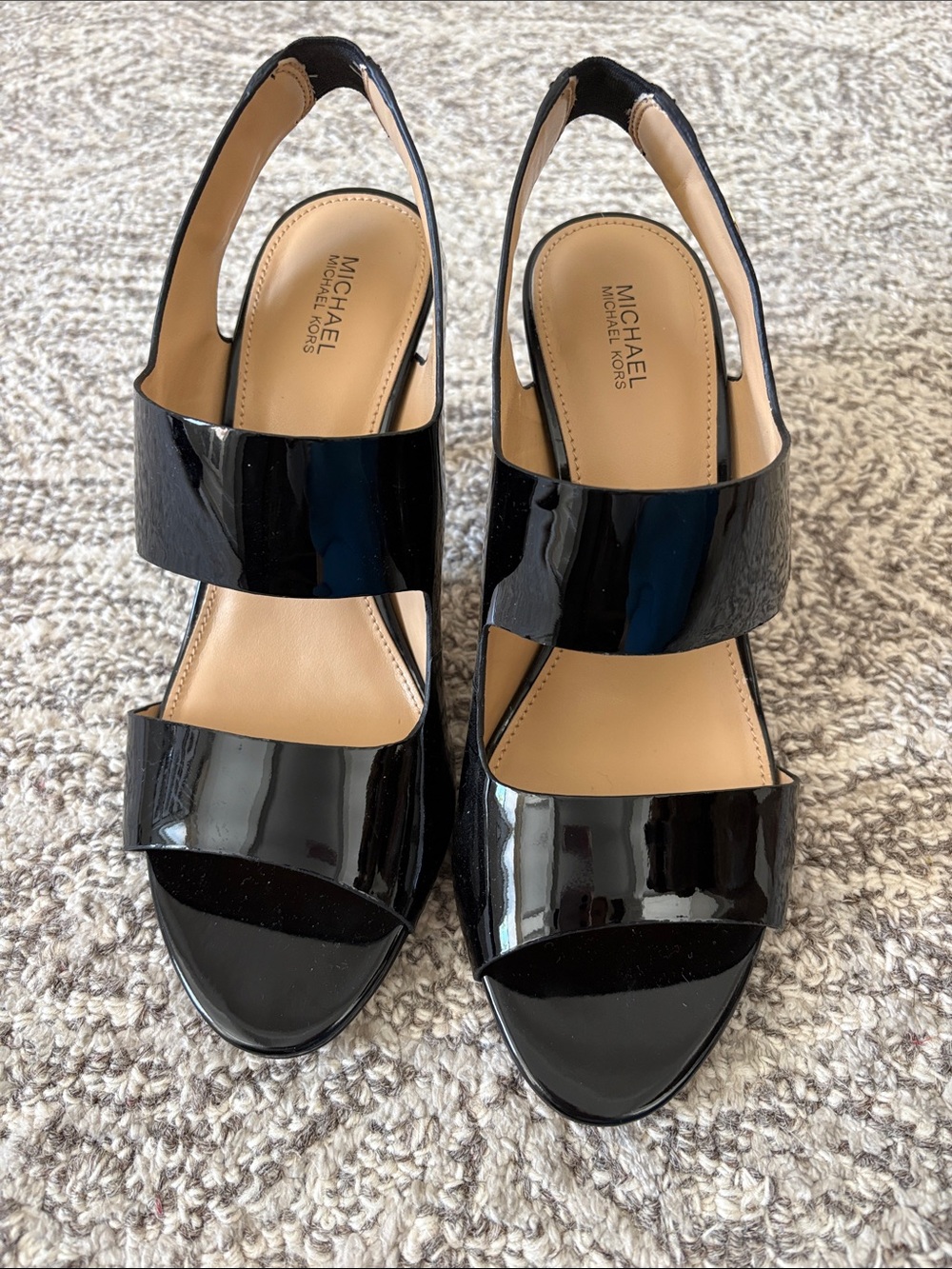 Michael Kors Black Patent Open-Toe Slingback Sandals